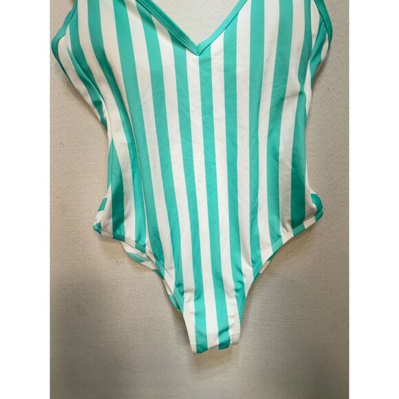 Kona Sol Womens One-Piece Swimsuit Sz M Turquoise White Striped Summer NWT - Picture 6 of 10